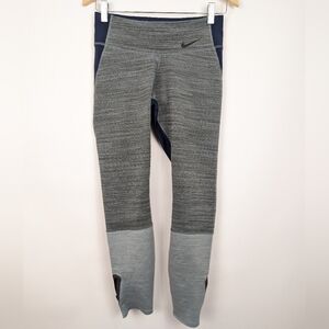 Nike dri-fit Women's Leggings Grey Navy Blue With Side Ankle Zip Size Medium